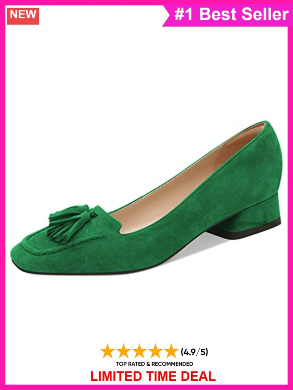 YDN Womens Chunky Block Low Heel Square Toe Tassel Fringe Slip On Pump Dress